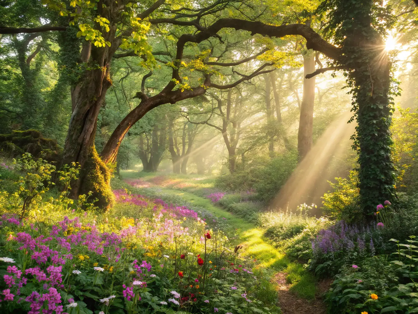 A vibrant image showcasing a lush green forest with diverse plant life, representing the importance of environmental conservation and biodiversity in Viborg.